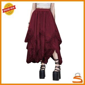 Lace Trim Mesh Tulle Skirt High Waist Asymmetrical Long Goth Style